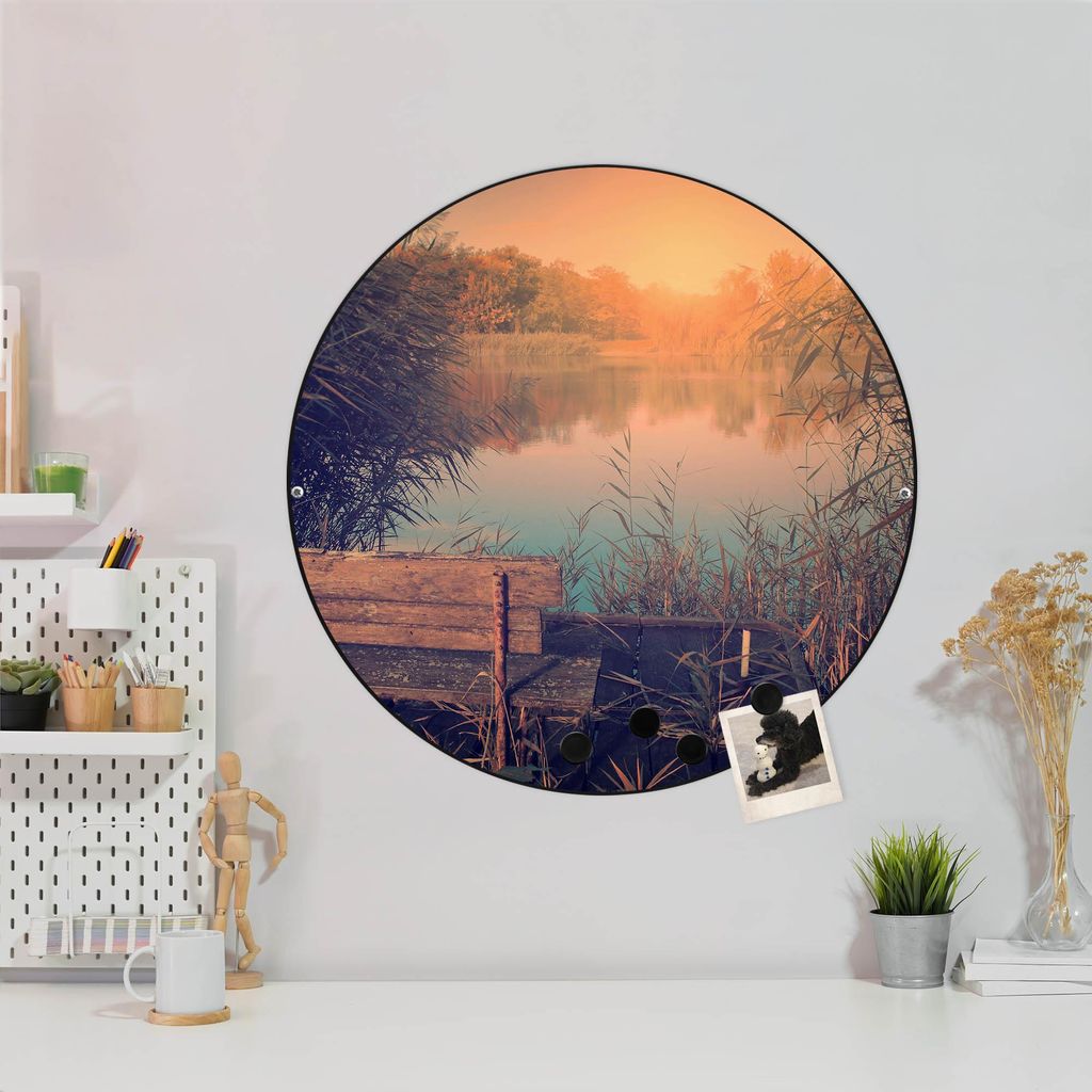 Design Stahlmagnettafel Schwarz Rund 47cm Bank Am See