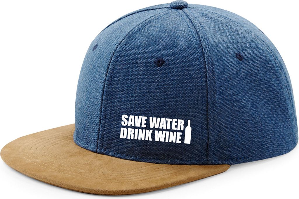 Huuraa Cappy Mütze Save Water Drink Wine Weinflasche Denim Baumwolle und Polyester Snapback Kappe Geschenkidee