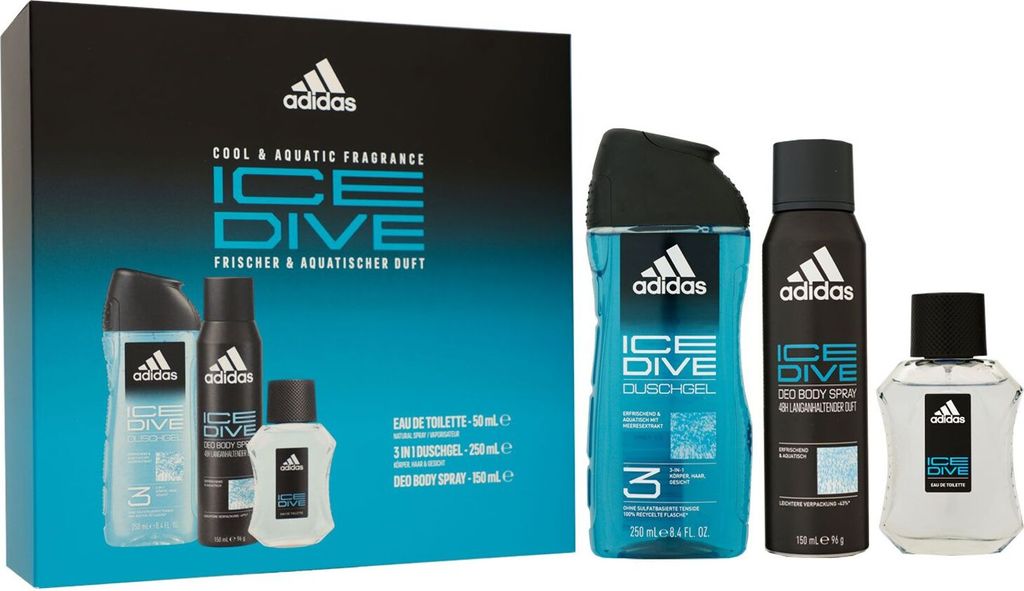 Adidas Ice Dive Geschenkset EdT 50ml+ Deo Spray 150ml + Produktbild 