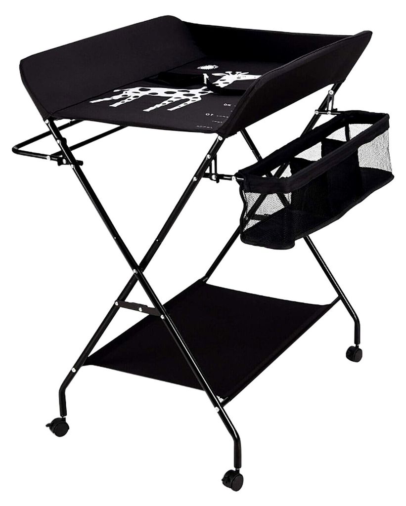 Baby Wickelkombi klappbare Wickelkommode mobiler Wickeltisch mit Wickelauflage Schwarz