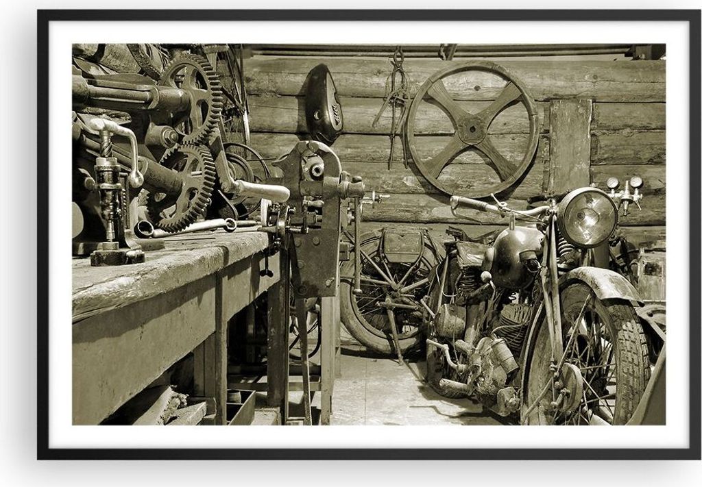 Gerahmtes Poster - Schwarzer Rahmen - Werkstatt Motor - 91,5x61 cm - Wand Bild - Wanddeko - Wandbilder - Kunstposter - Wandposter - Bilderrahmen - ...