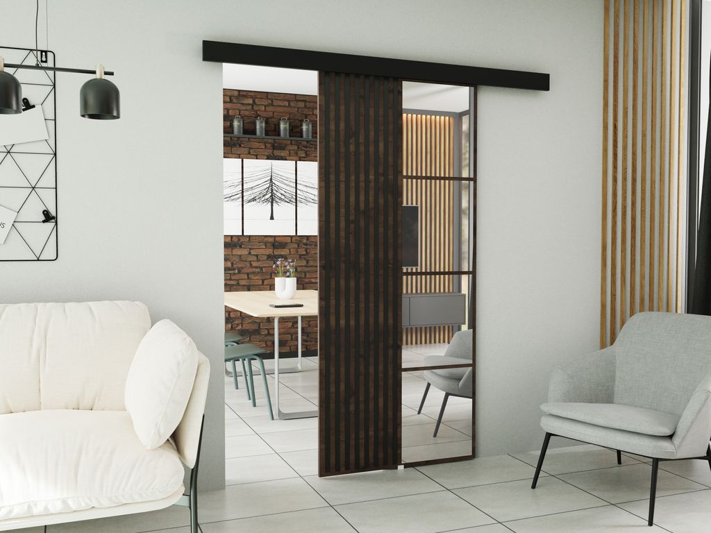 KIER FURNITURE Wandschiebetüren mit Spiegeln MOLI MOLI 90 - 96x205x1,6 cm - Esche Dunkel