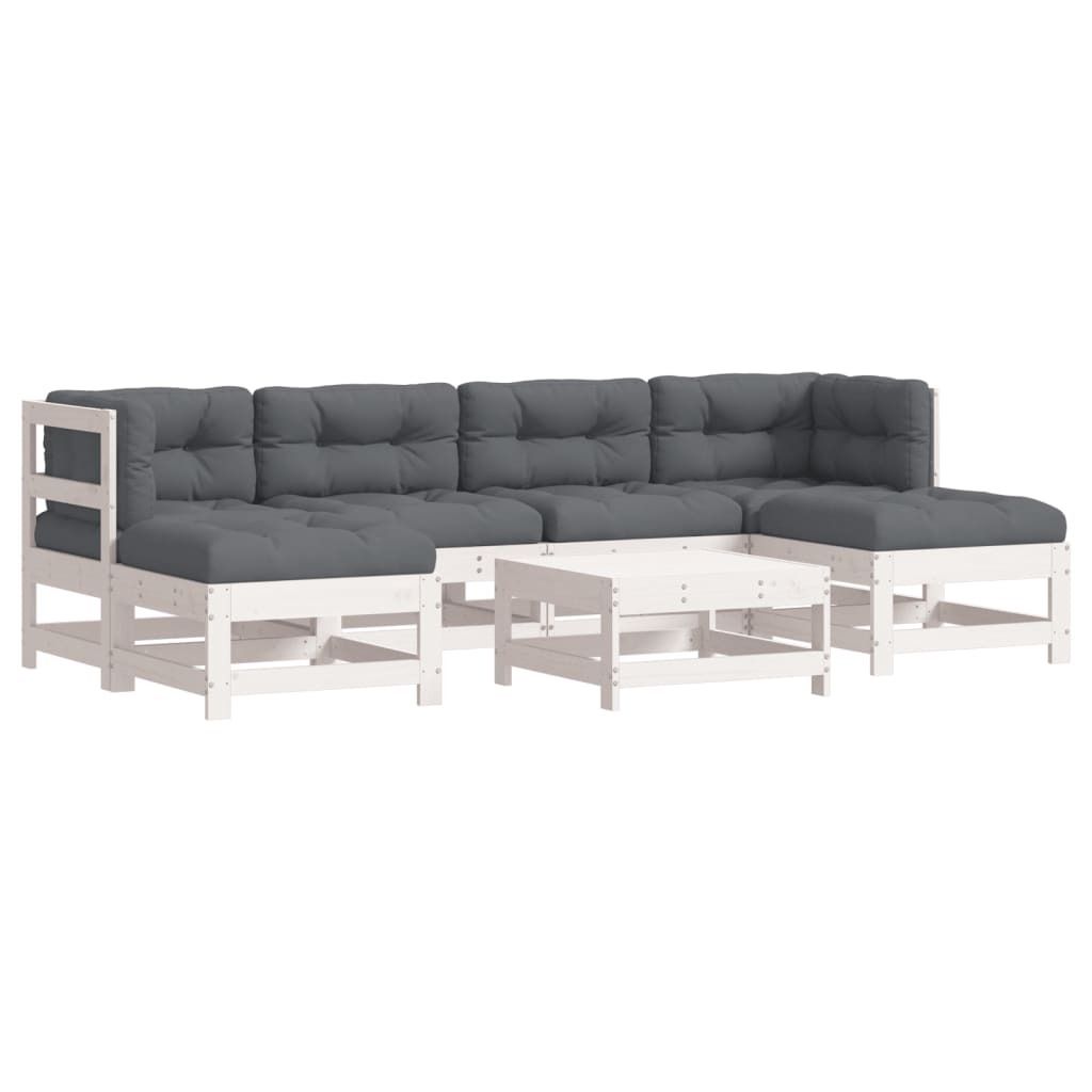 7-tlg. Garten-Lounge-Set mit Kissen Weiß Massivholz Produktbild 
