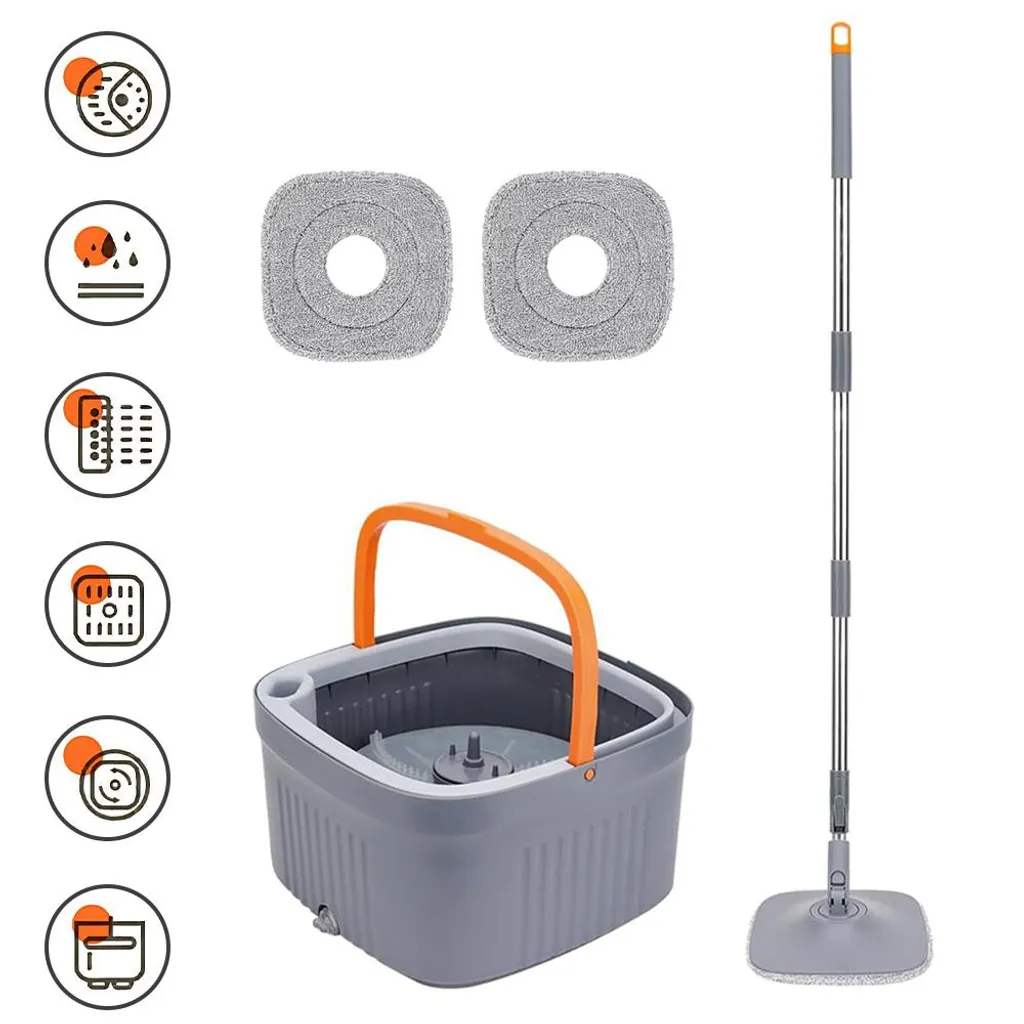 Kit Balai à Franges avec Seau à Double Compartiment et 2 Patins Microfibre - 11