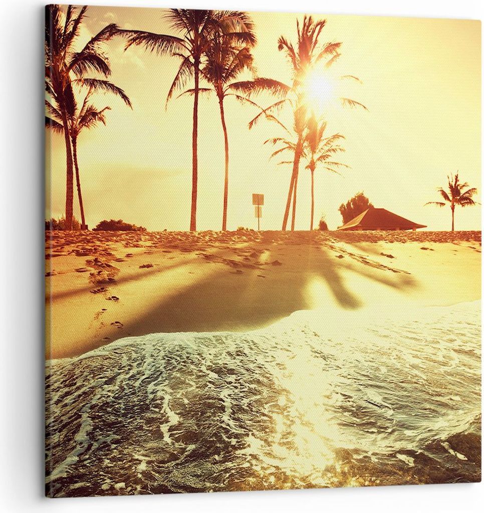 Bild auf Leinwand - Leinwandbild - Strand Meer Palme - 50x50cm - Wand Bild - Wanddeko - Wandbilder - Leinwanddruck - Bilder - Kunstdruck - Wanddeko...