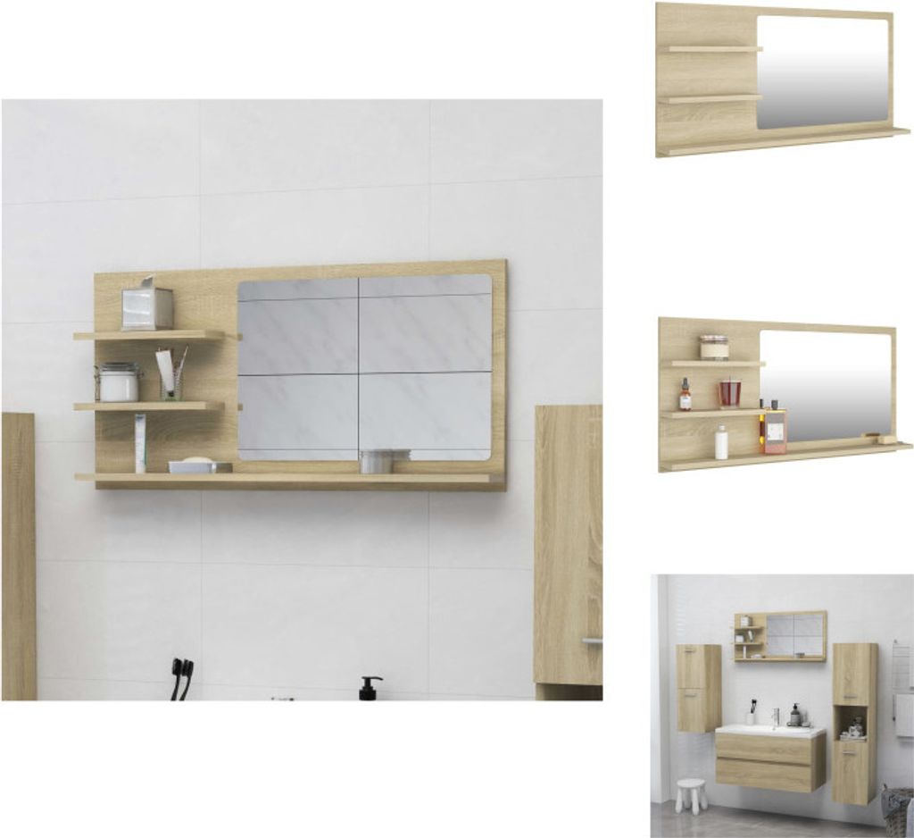 vidaXL Badspiegel Sonoma-Eiche 90x10,5x45 cm Holzwerkstoff - Badezimmerwaschtische