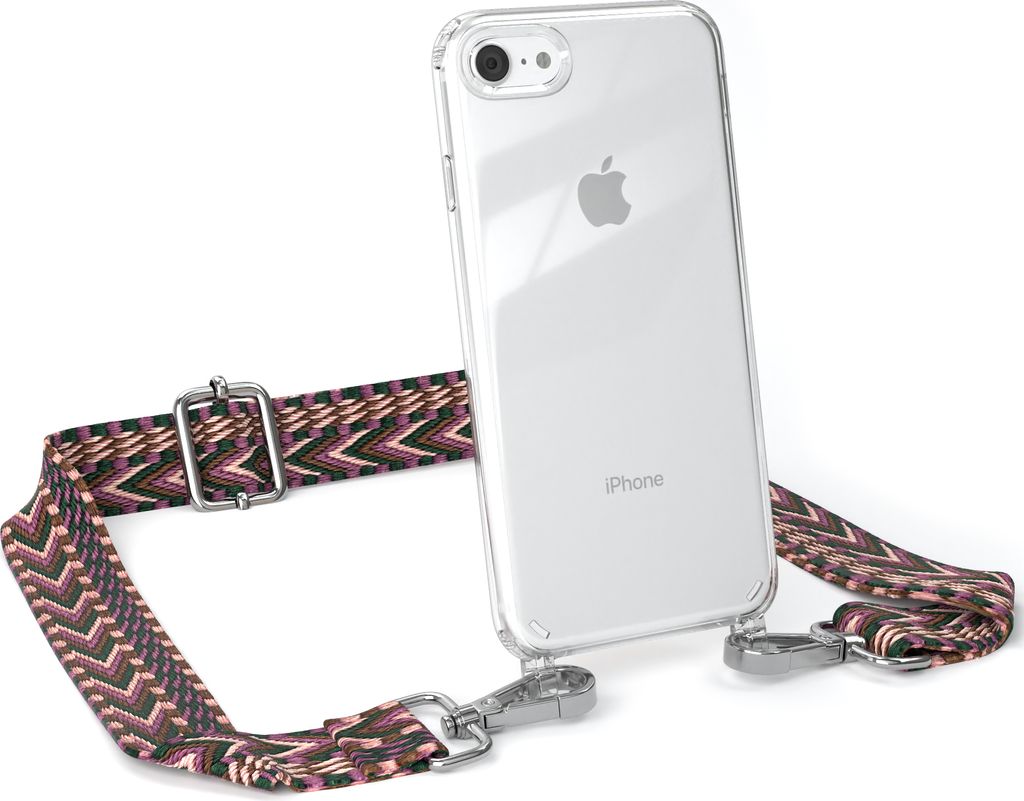 EAZY CASE Handykette - Verstellbarer Trageriemen kompatibel mit Apple iPhone SE 2020/2022, iPhone 7 / 8, Handykordel mit transparenter Silikon-Hül...