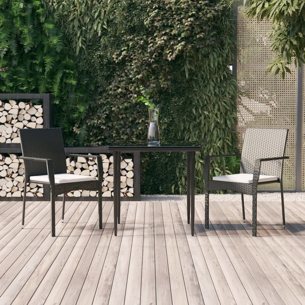 "2026 Promotion" 3-tlg. Garten-Essgruppe - mit Tisch und Stühlen - mit Kissen - Schwarz Poly Rattan - Gartenmöbelset CC9718