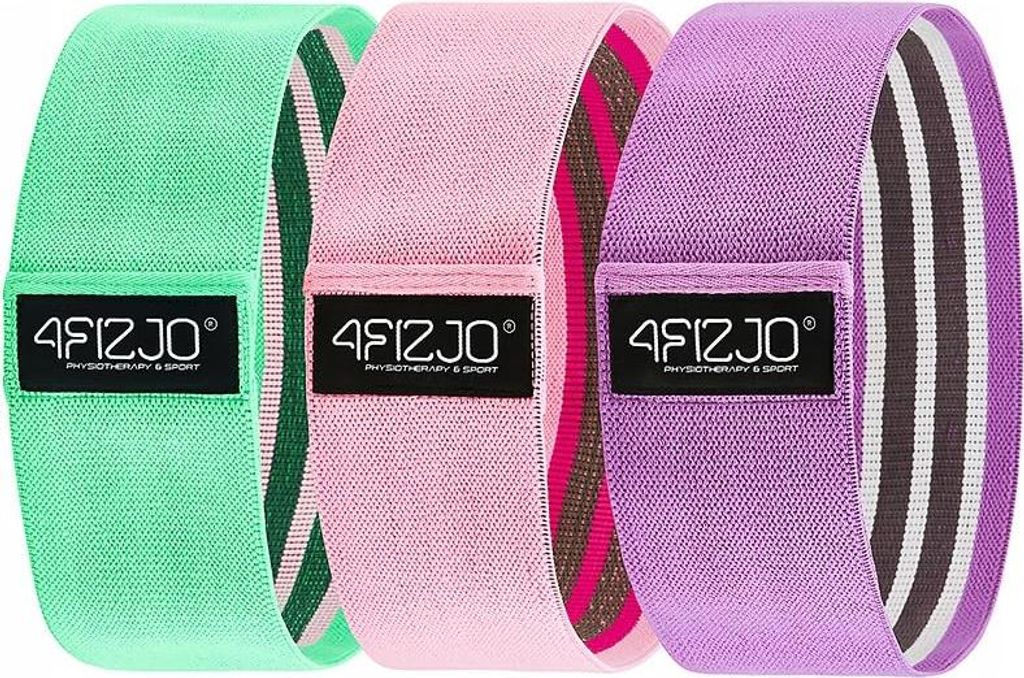 4FIZJO Material Fitnessbänder Set, 3-teilig, Widerstand 5-20 kg, Lila/Rosa/Grün