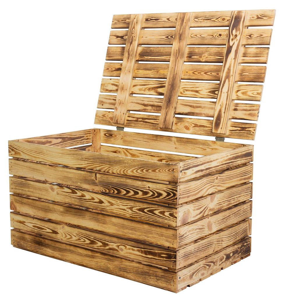 Grosse Holztruhe 80er  geflammt mit Deckel  80x50x39cm Produktbild 