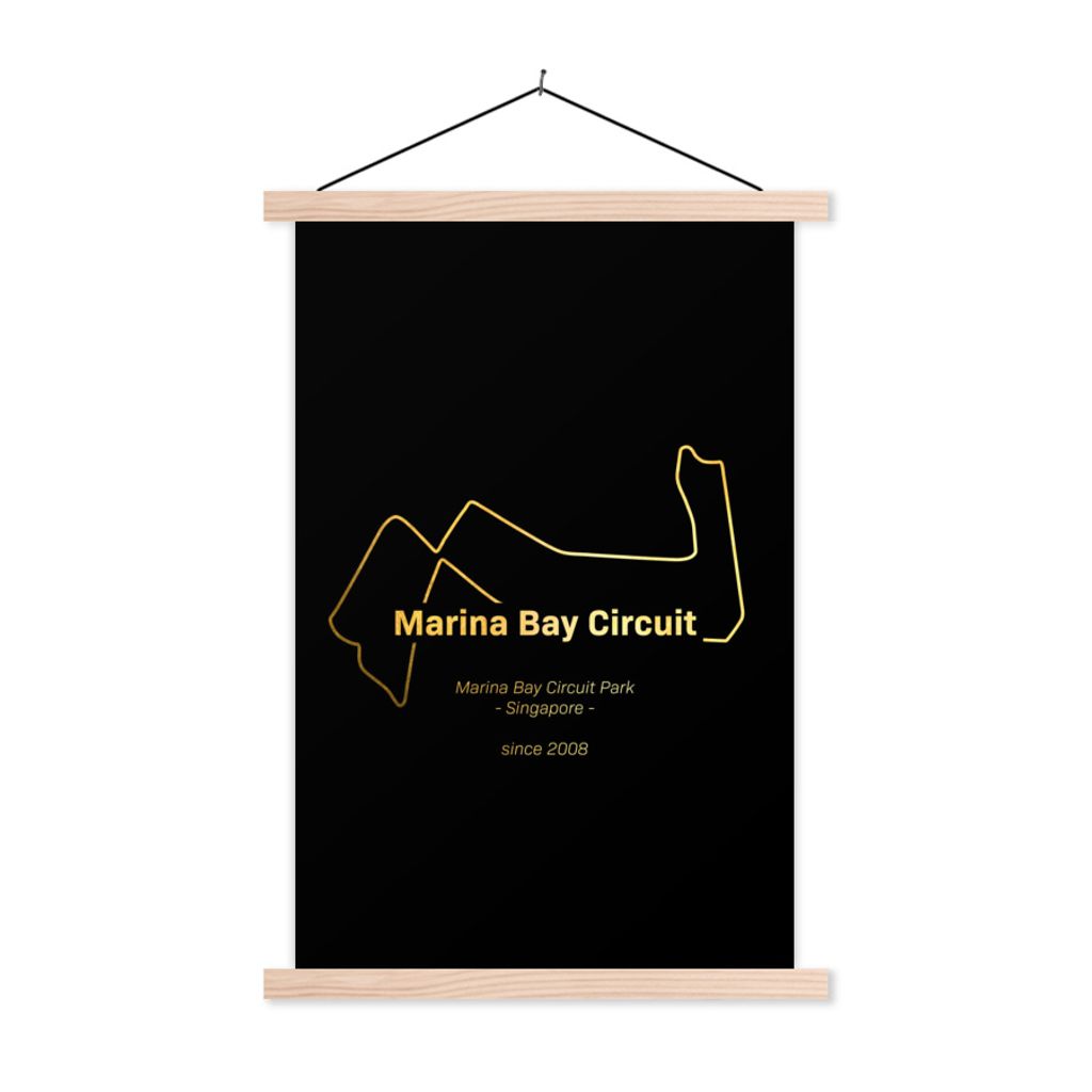 MuchoWow Textilposter Singapur - Formel-1-Rennstrecke 40x60 cm mit holzfarbenen Rahmen - Poster