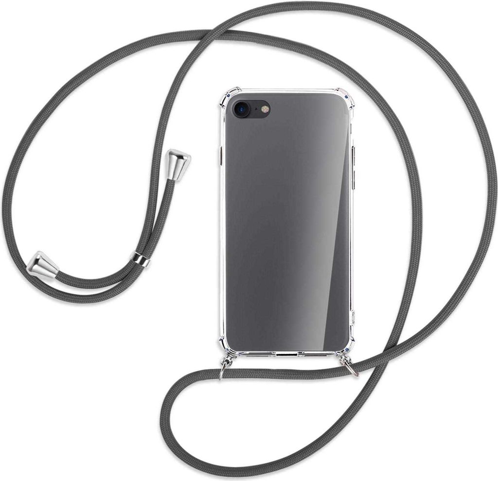 Handykette Backcover-Schutzhülle mit Band (Metall silberfarben) für Apple iPhone 7, iPhone 8 - dunkelgrau