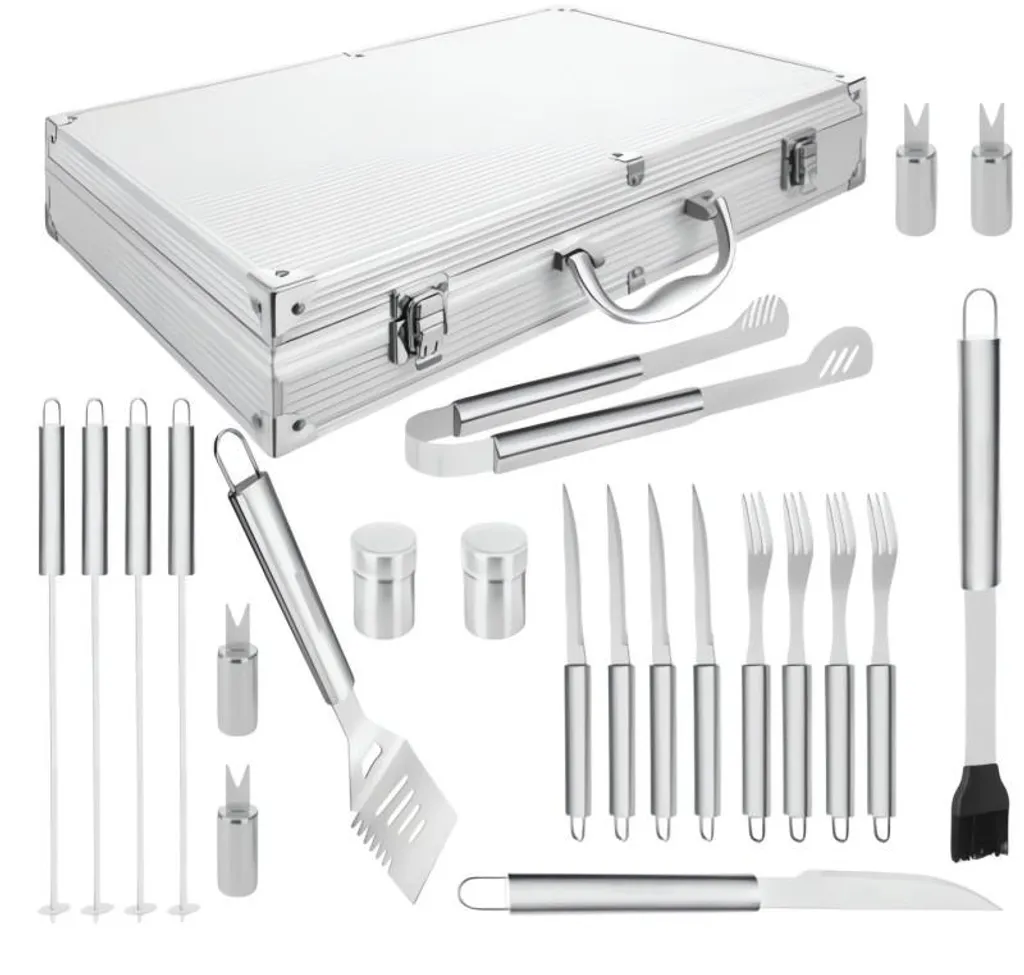 Set de barbecue 26 pièces Kaminer en acier inox et mallette alu