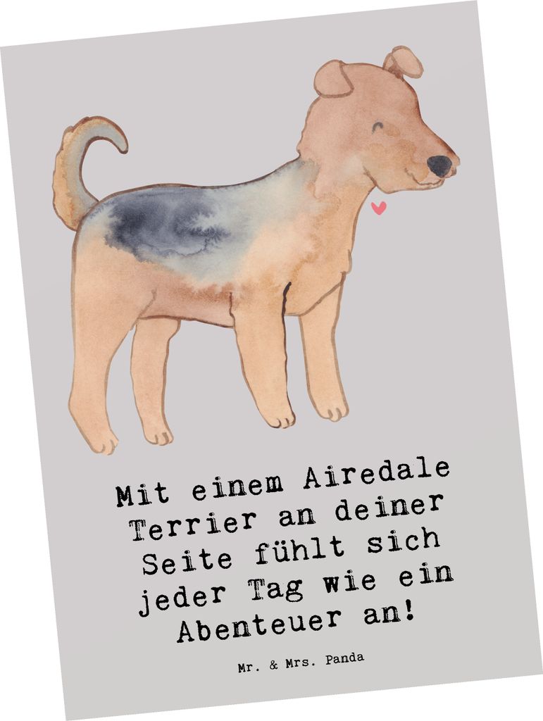 Mr. & Mrs. Panda Grußkarte Airedale Terrier Abenteuer - Grau Pastell - Geschenk, Hundetraining, geselliger Hund, Postkarte, Ansichtskarten, Hundel...