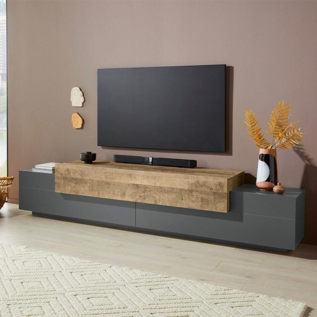 Moderne Design TV-Bank 240cm grau und Holz Corona Low Hound