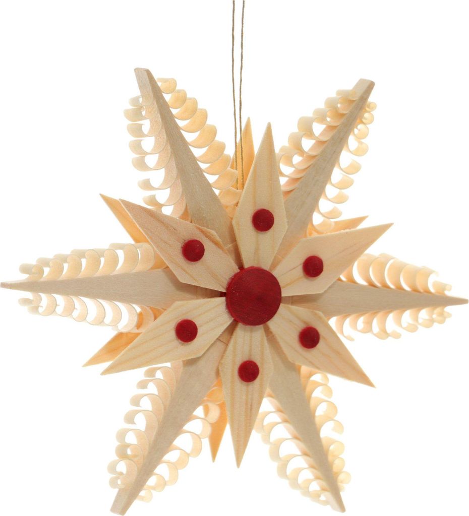 Christbaumschmuck Spanstern mit Kieferholzsegementen und roten Punkten BxHxT=11,5x11,5x2cm NEU