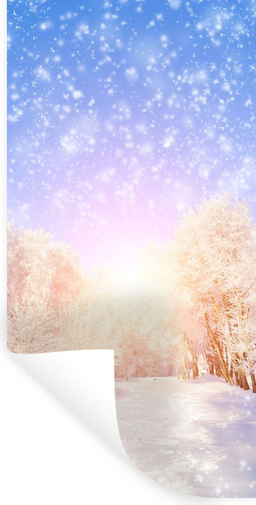 MuchoWow Wandtattoo Wandsticker Wandaufkleber Schnee - Sonne - Winter 60x120 cm Selbstklebend und Repositionierbar - Selbstklebend - Fototapeten