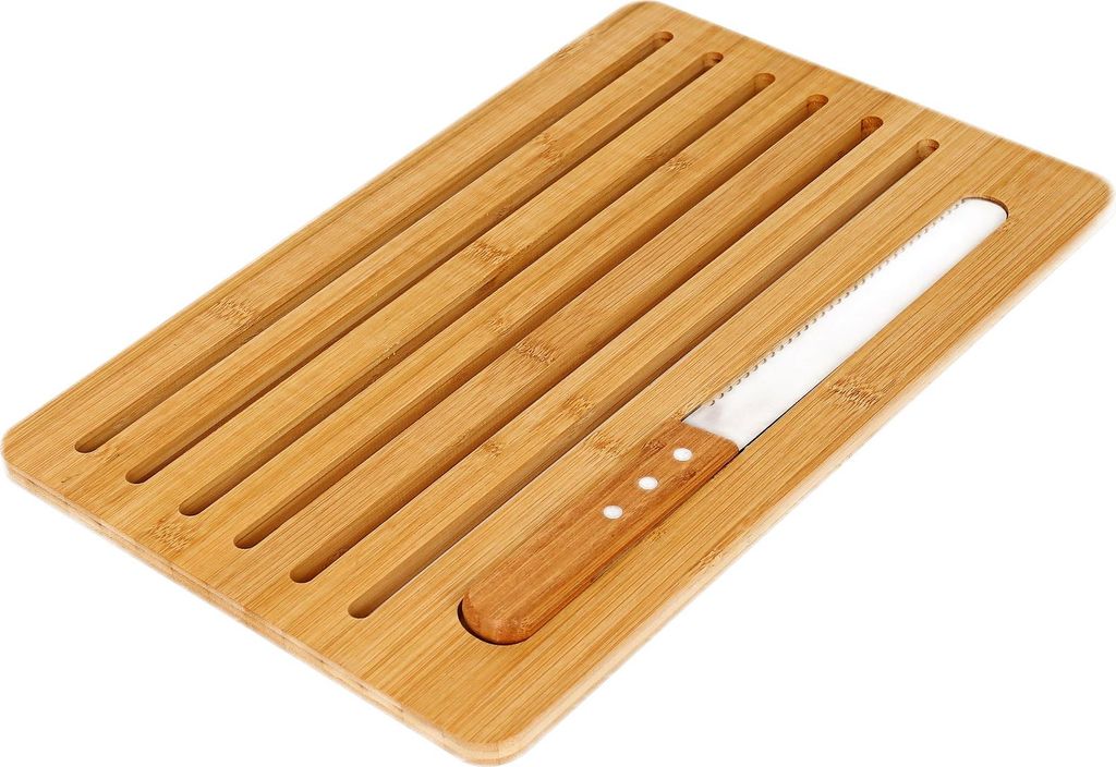 Cheffinger, Schneidebrett Brot mit Messer Bambus 41x27cm Leicht Schneiden, Braun / Beige