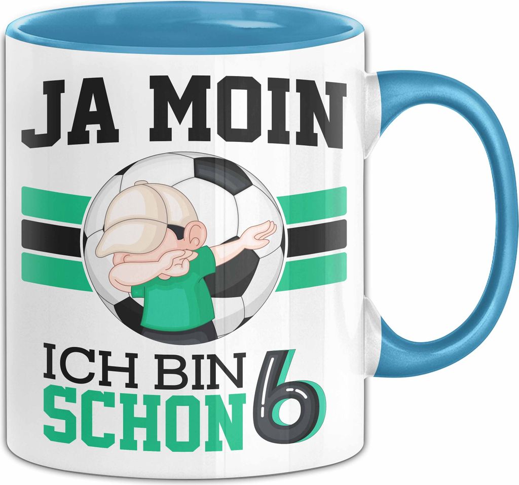 6. Geburtstag Geschenk Tasse Becher Junge Geburtstagsgeschenk Ja Moin Ich Bin Schon 6 (Blau)