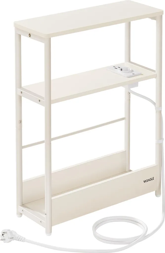 Table d'appoint design blanc crème, étagère étroite 3 niveaux de salon