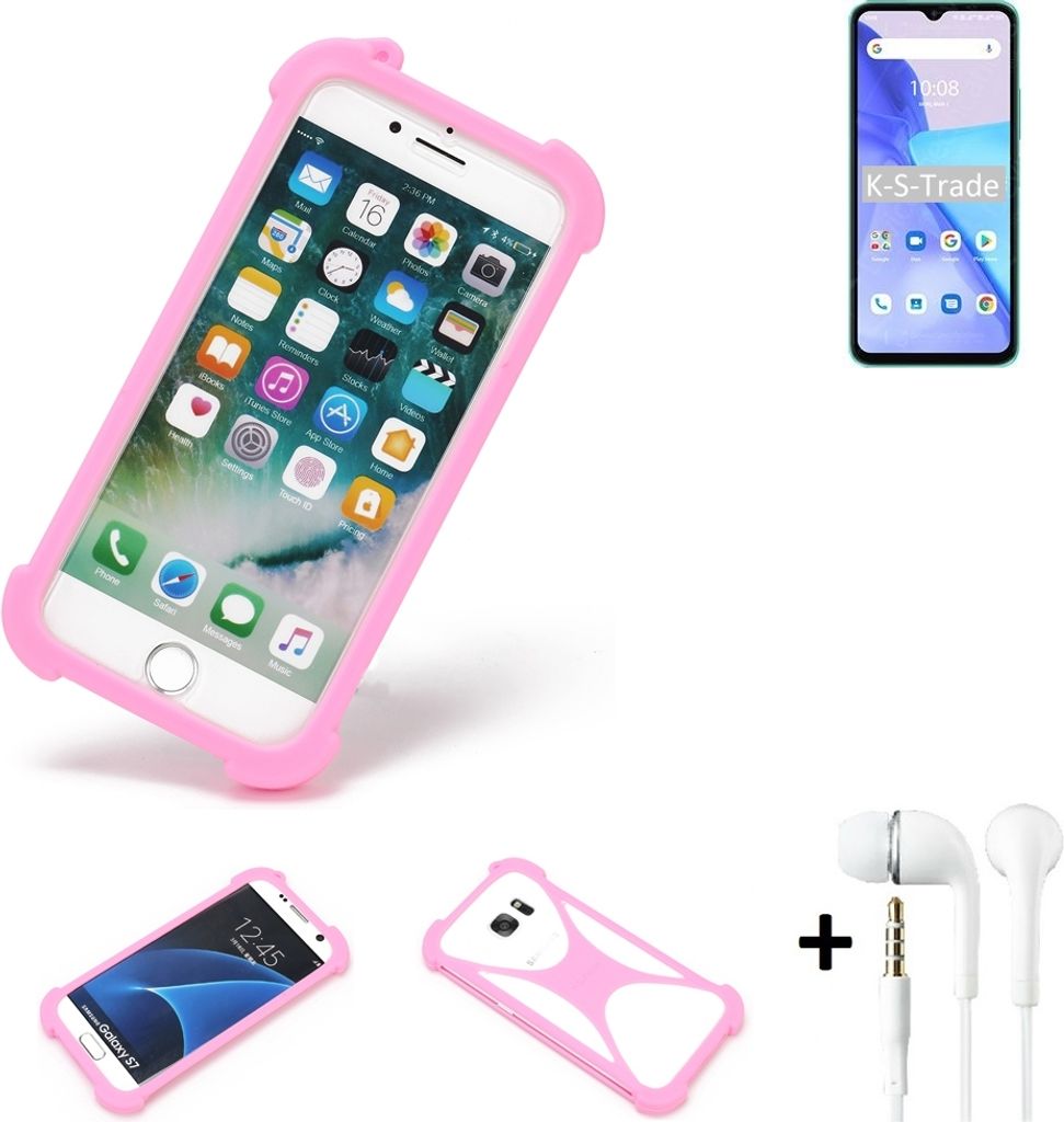 K-S-Trade Bumper + Kopfhörer kompatibel mit UMIDIGI Power 5 Handy Hülle Schutzhülle Silikon Schutz Hülle Cover Case Silikoncase Silikonbumper TPU