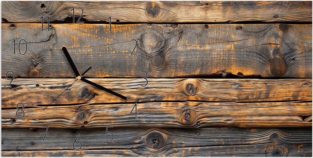 Wanduhr aus Glas mit Motiv Holzmuster Planken- 60 x 30 cm - inkl. Aufhängesystem