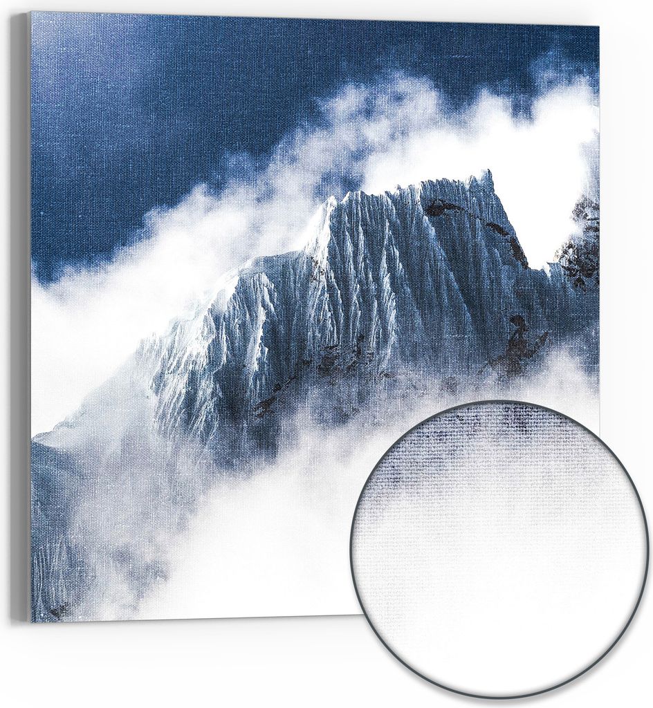 DEQORI Hybrid Leinwand Bild 50x50 cm 'Gletscher in den Wolken' Wandbild Glas flach modern