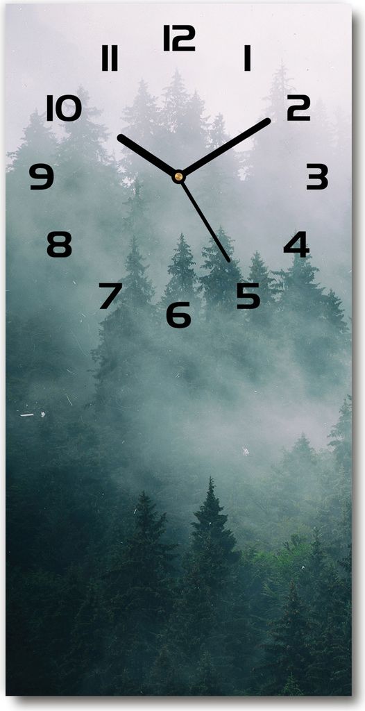 Wanduhr aus Glas – 30x60 cm - Glasbild - Glasuhr - Gehärtetes Glas -Nebel über dem Wald