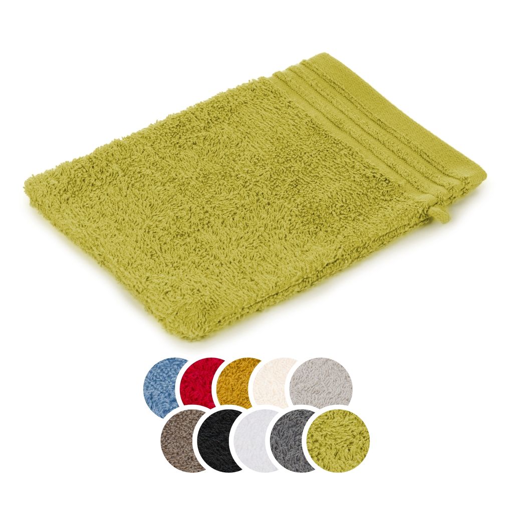 liebling Waschhandschuh Baumwolle, Serie Frankfurt, 400 gr. / m², 16 x 21 cm, 60 Grad, mit hochw. Borte, saugstark, grün