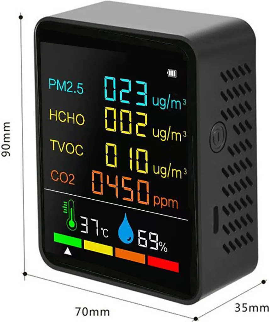 Détecteur CO2 multifonction avec PM2.5 et TVOC - Moniteur Air LCD Noir - 4
