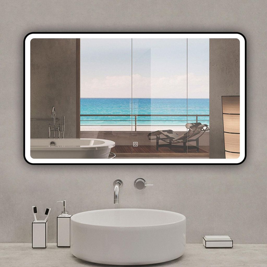 Miroir LED 120x70cm avec cadre noir, tricolore + anti-buée Image du produit 