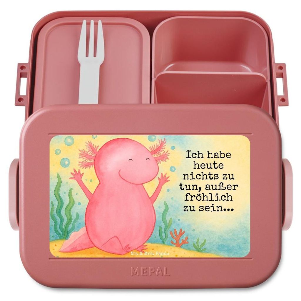 Mr. & Mrs. Panda Lunchbox Axolotl Hurra Design - Rot Pastell - Geschenk, Zufriedenheit, Snackbox, Frischhaltedose, Schwanzlurch, Bentobox, Bento Bo...