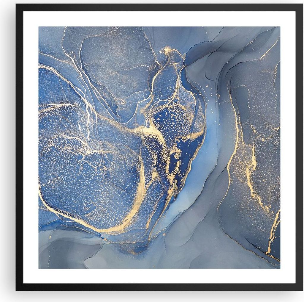 Gerahmtes Poster - Schwarzer Rahmen - Gold Blau Farbe - 60x60 cm - Wand Bild - Wanddeko - Wandbilder - Kunstposter - Wandposter - Bilderrahmen - Bi...