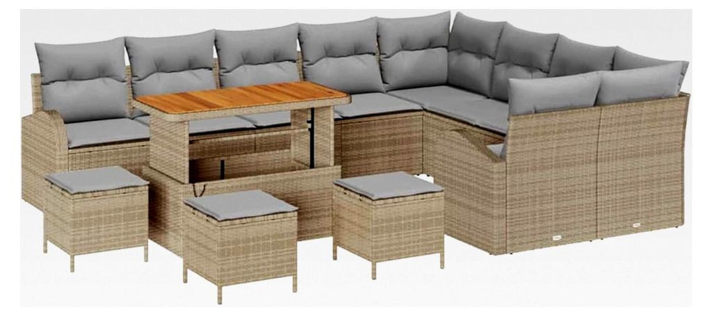 Garten-Sofa-Set Beige Poly-Rattan Modular mit Kissen Sitzplatzkapazität 12 - Komfortables Relaxmöbel für Terrassen und Gärten