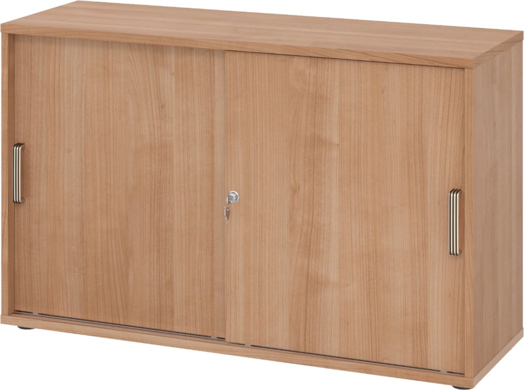 bümö Schiebetürenschrank office - 2 Ordnerhöhen - Griff: Streifengriff (Kunststoff), Nachbildung: Nussbaum