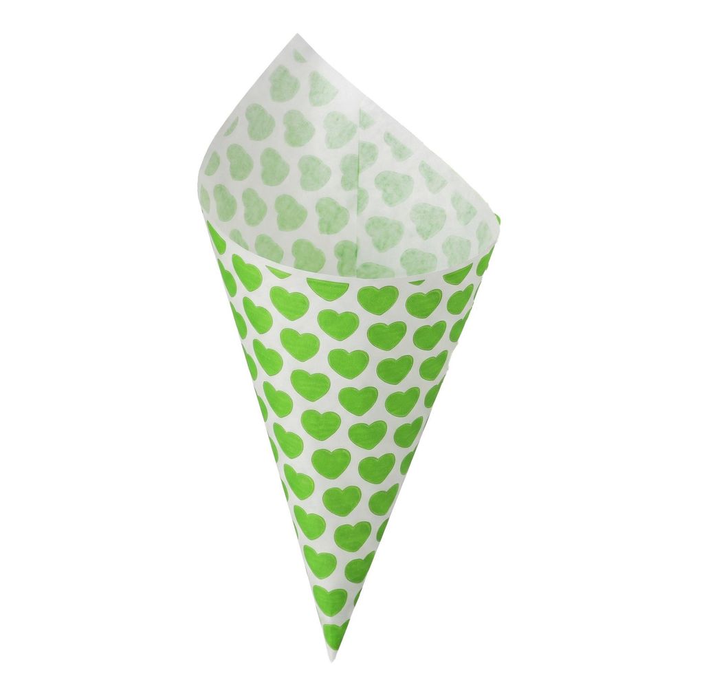 100 Spitztüten mit Herz-Motiv – Grün | 250g | Papier-Tüten Produktbild 
