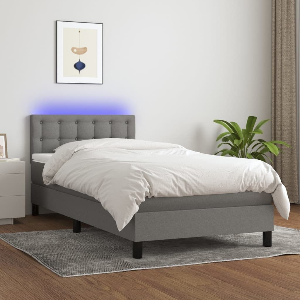 The Living Store Boxspringbett mit Matratze & LED Dunkelgrau 90x190 cm Stoff