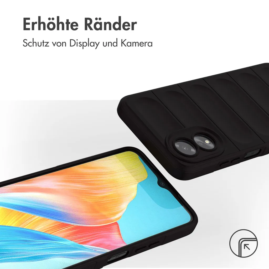 Cover Compatibile con Oppo A18 4G / Oppo A38 4G, con 2 Pezzi Vetro Temperato Pellicola Protettiva, Morbido e Silicone Case, Antimpronta e Antigraffio Custodia - Nero
