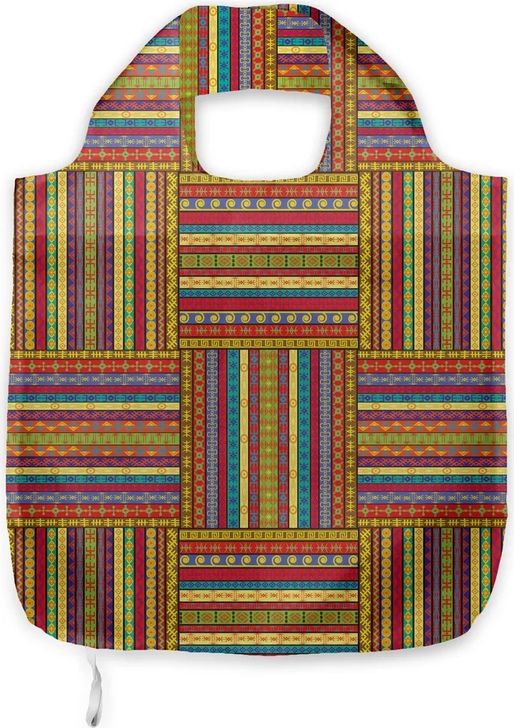 ABAKUHAUS Borsa africana in tessuto, Artwork Borders, Pratiche borse per la spesa di uso quotidiano, Multicolore