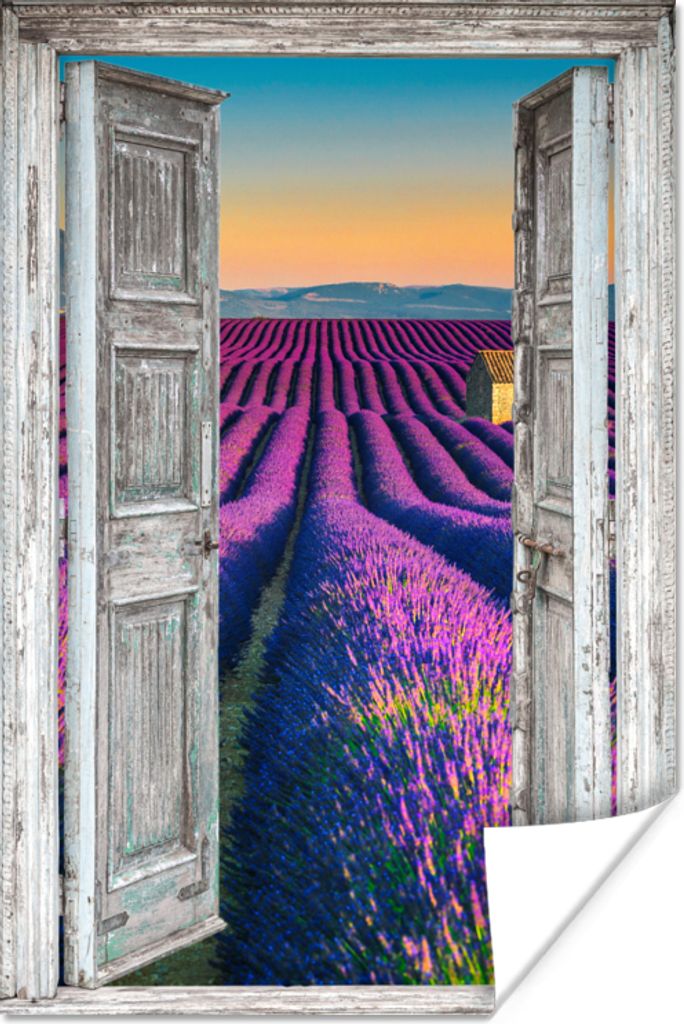 MuchoWow Poster Lavendel - Sommer - Ausblick - Blumen 60x90 cm - Wanddekoration