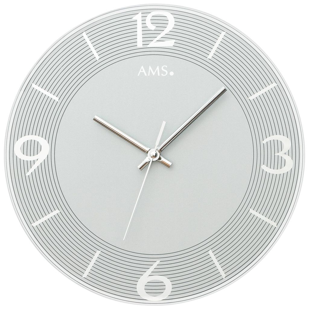AMS 9571 Wanduhr Quarz analog grau rund mit Glas leise ohne Produktbild 