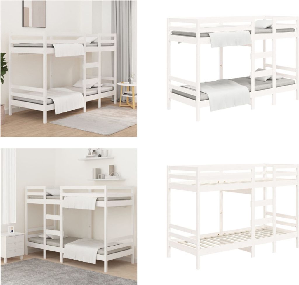 vidaXL Etagenbett Weiß 80x200 cm Massivholz Kiefer - Etagenbett - Etagenbetten - Bett - Schlafzimmermöbel