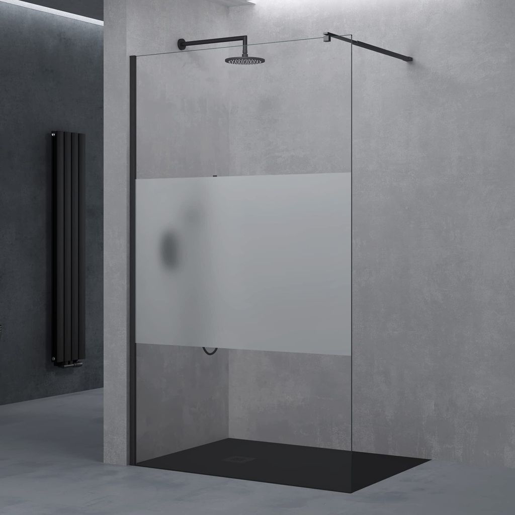 doporro Luxus Duschwand Duschabtrennung 120x200 Schwarz Walk-In Dusche mit rechteckigem Stabilisator aus Echtglas 8mm ESG-Sicherheitsglas Bremen01MS