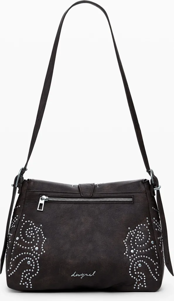 Borsa da donna marrone con borchie e tracolla regolabile - 3