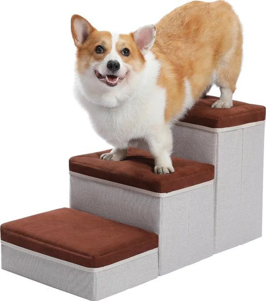 Escalier pour chien 3 marches gris 75 cm avec coussins et rangements
