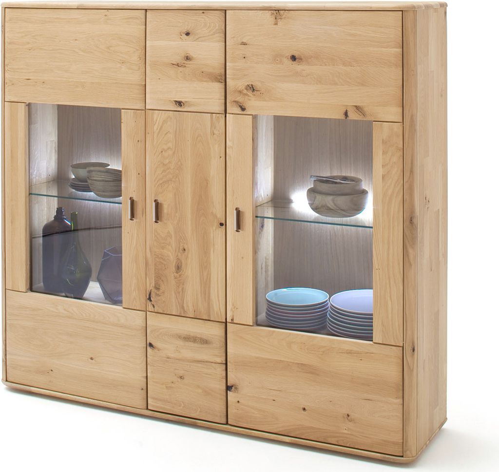 Wohn- und Esszimmer Highboard ROSARIO-05 aus massiver Balkeneiche Bianco - B/H/T: 156/141/38cm