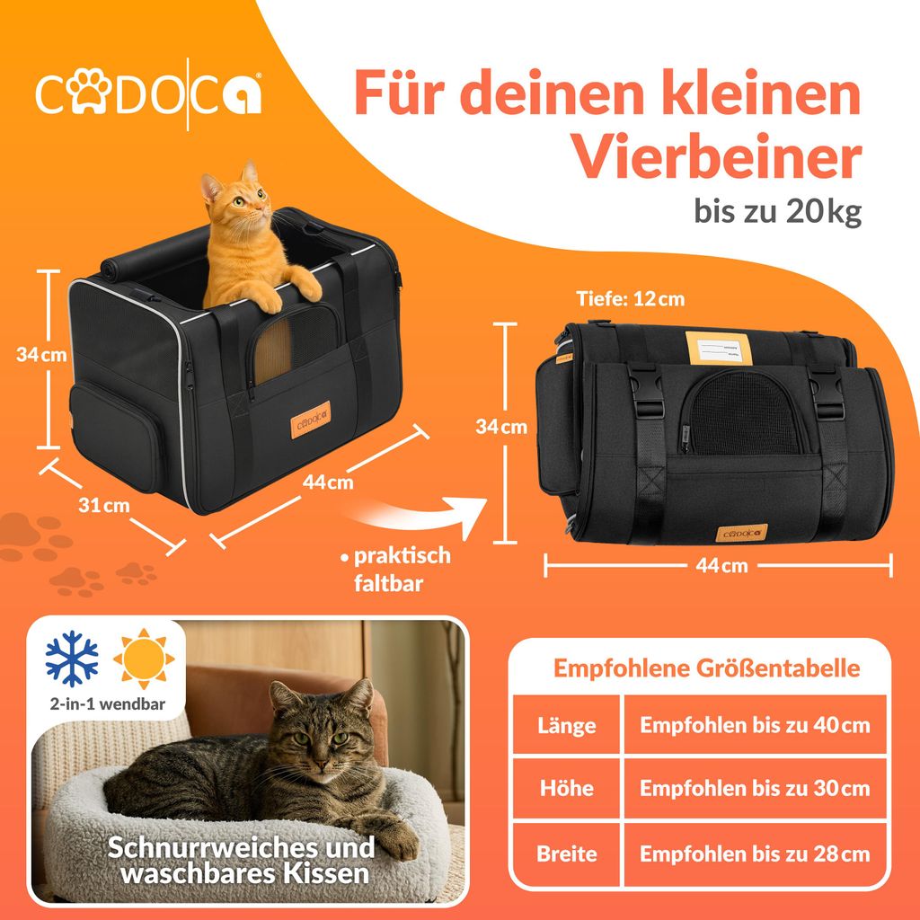 Zaino Per Cani Trasportino CADOCA Per Cane E Gatto Taglia M - 60x42x44cm, Pieghevole, Traspirante, Per Viaggi Gabbia Viaggio Animali Domestici - 6
