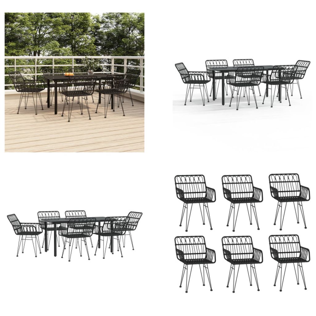 vidaXL 7 tlg. Garten Essgruppe Schwarz Poly Rattan - Garten Essgruppe - Garten Essgruppe - Essgruppe Terrasse - Outdoor Essgruppe