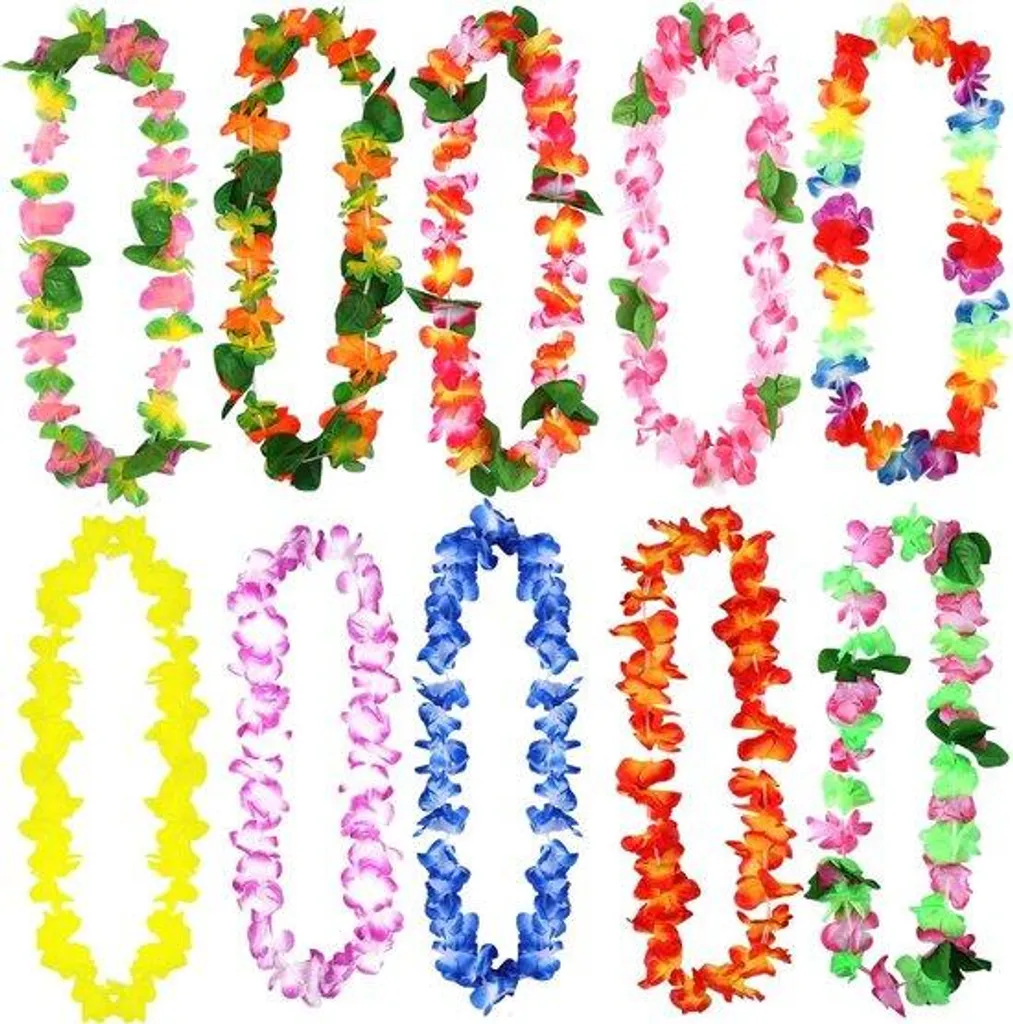 Set de 50 Colliers Fleurs Tropicales - Décoration Luau Fête Hawaïenne