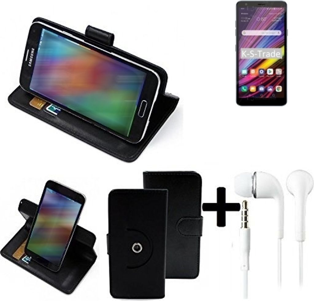 K-S-Trade Handy Hülle Schutz Hülle + Kopfhörer kompatibel mit LG Electronics Neon Plus Handyhülle Flipcase Smartphone Cover Handy Schutz Tasche